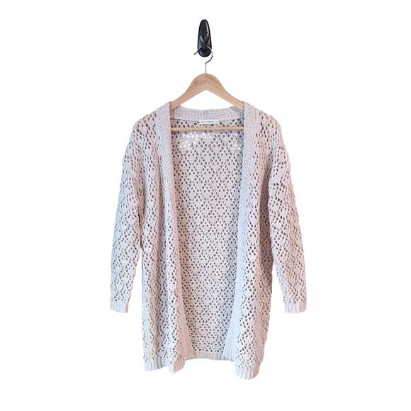 Moon & Madison Cardigan Womens XS Oversized Open Weave Crochet Boho Chic Natural - Picture 1 of 12